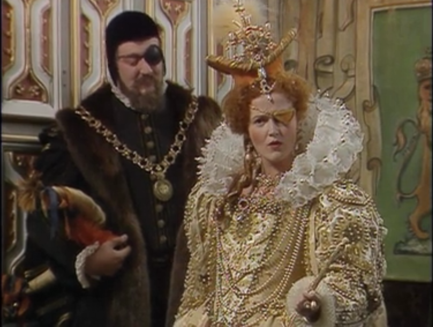 Queeniw wearing eye patch in Blackadder - Talk like a pirate